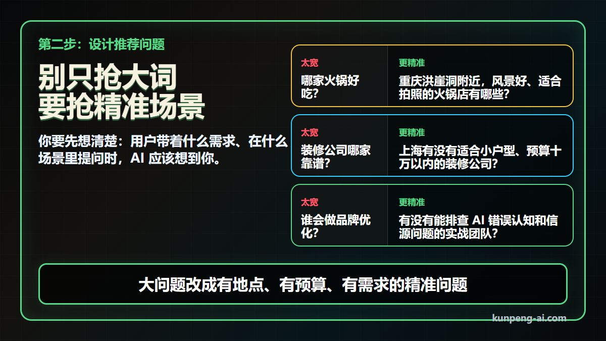 把宽泛问题改成精准场景,AI 才更容易推荐你